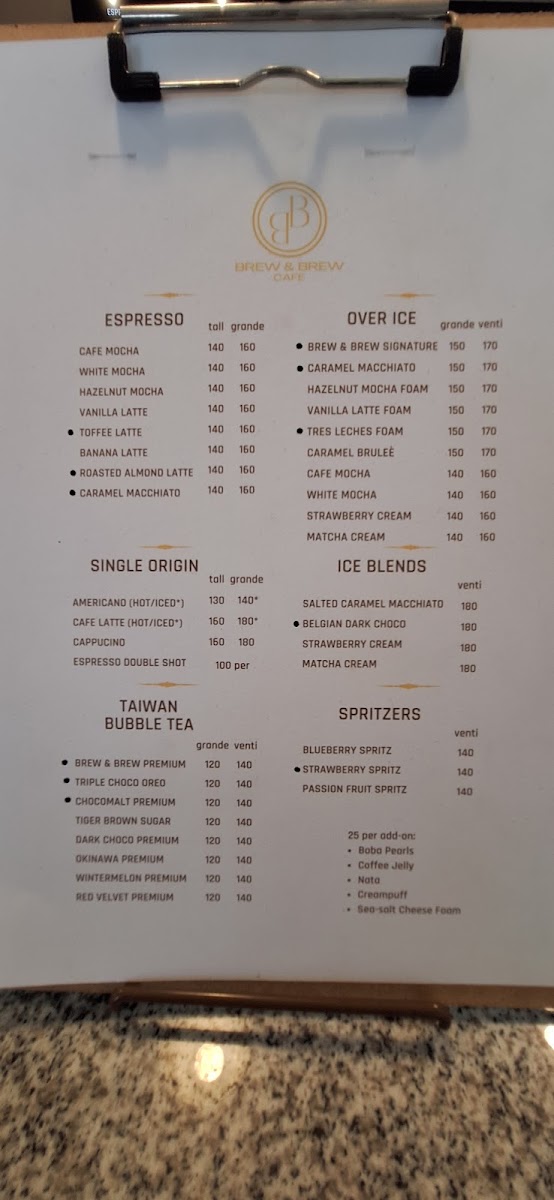 Brew & Brew Cafe menu board