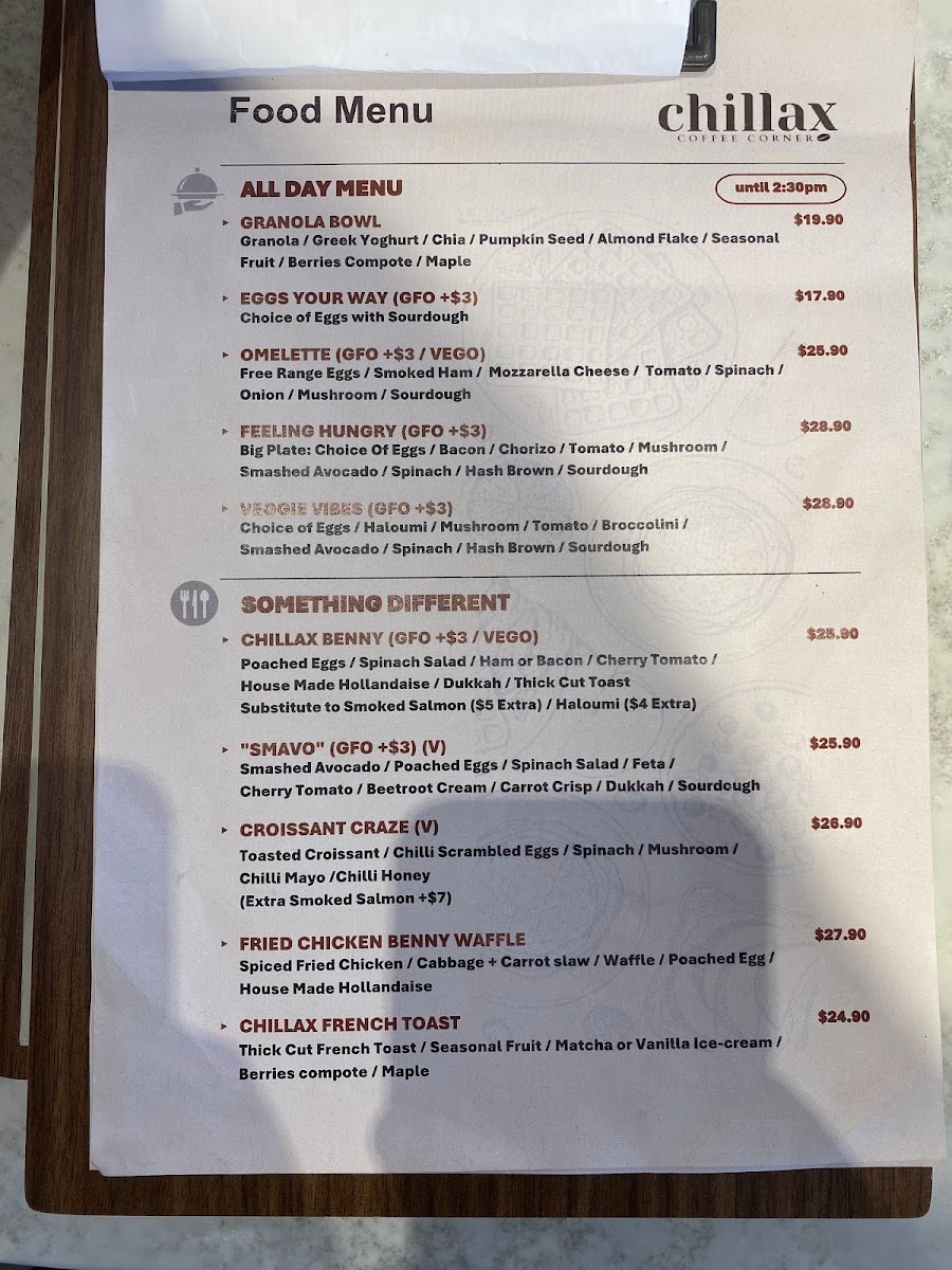 The Baristro menu board