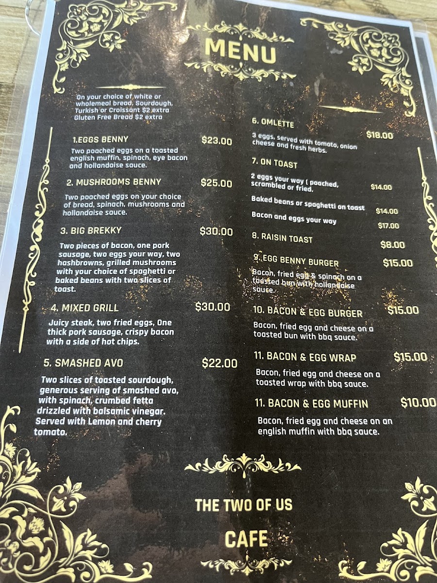 The Two Of Us Cafe Gympie menu board