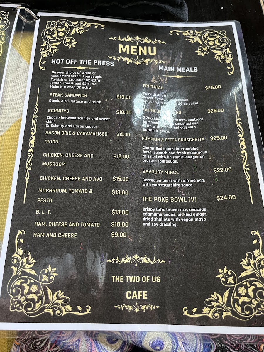 The Two Of Us Cafe Gympie menu board