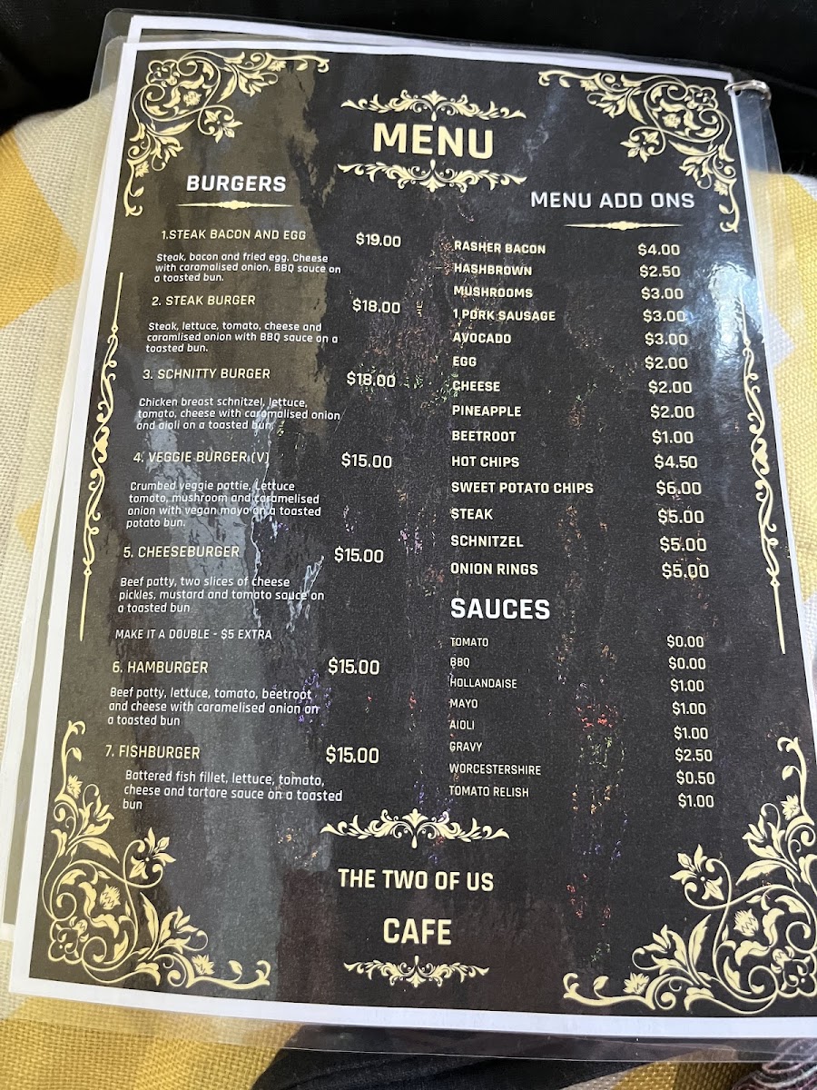 The Two Of Us Cafe Gympie menu board
