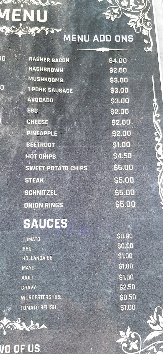 The Two Of Us Cafe Gympie menu board
