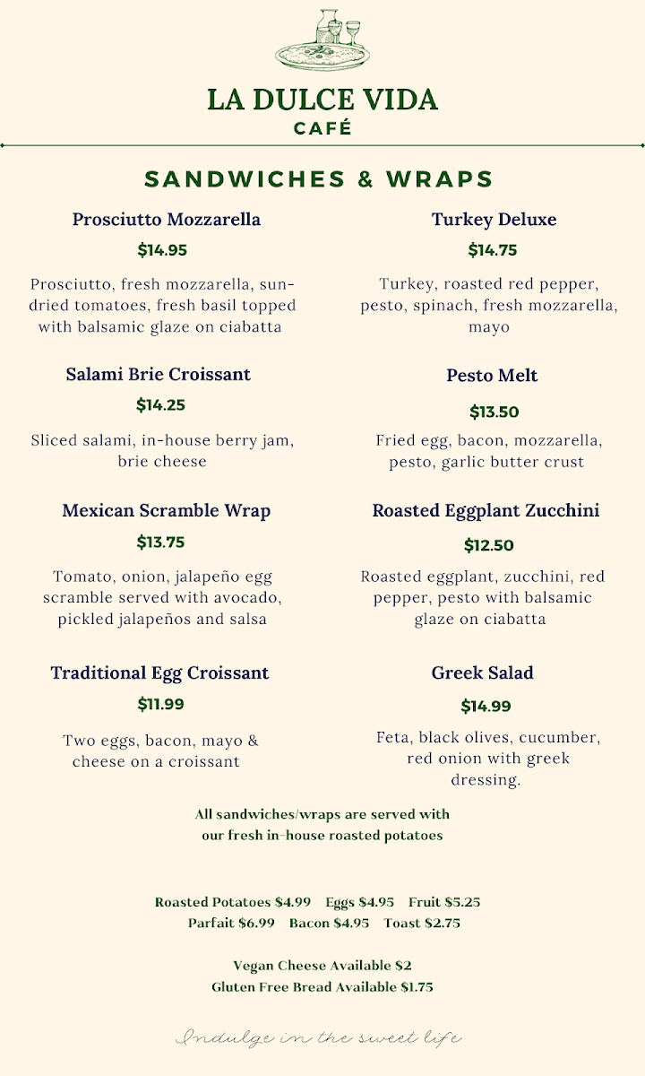 La Dulce Vida Café menu board
