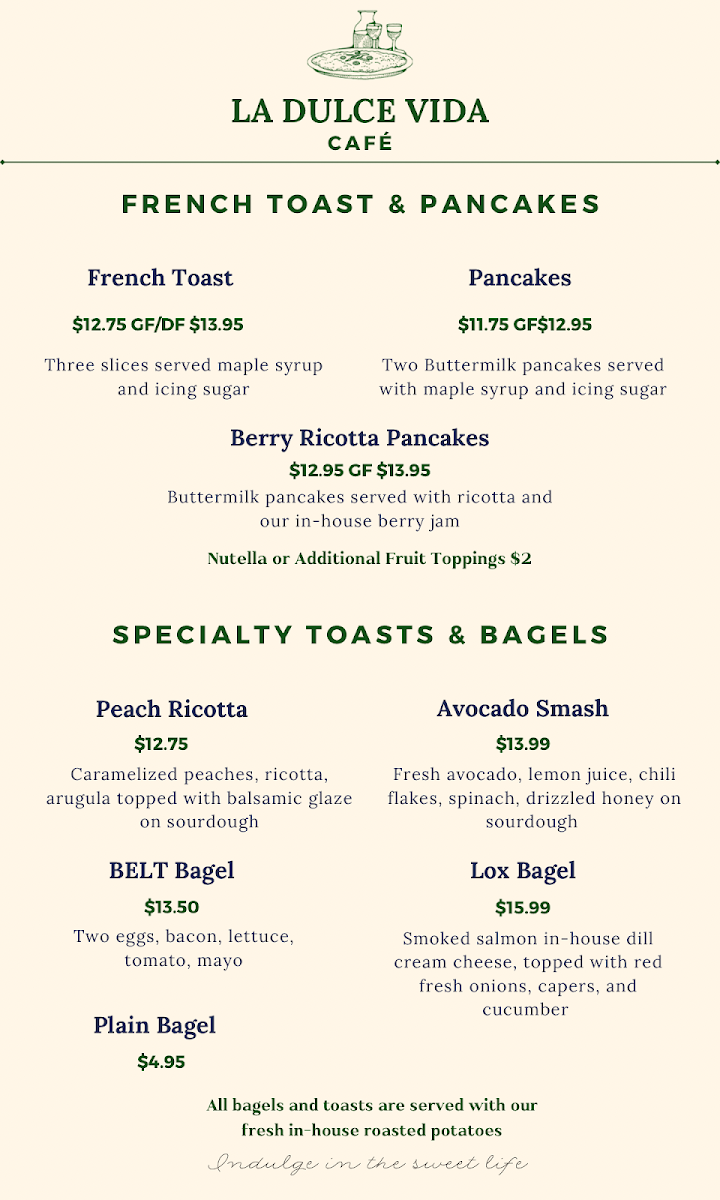 La Dulce Vida Café menu board