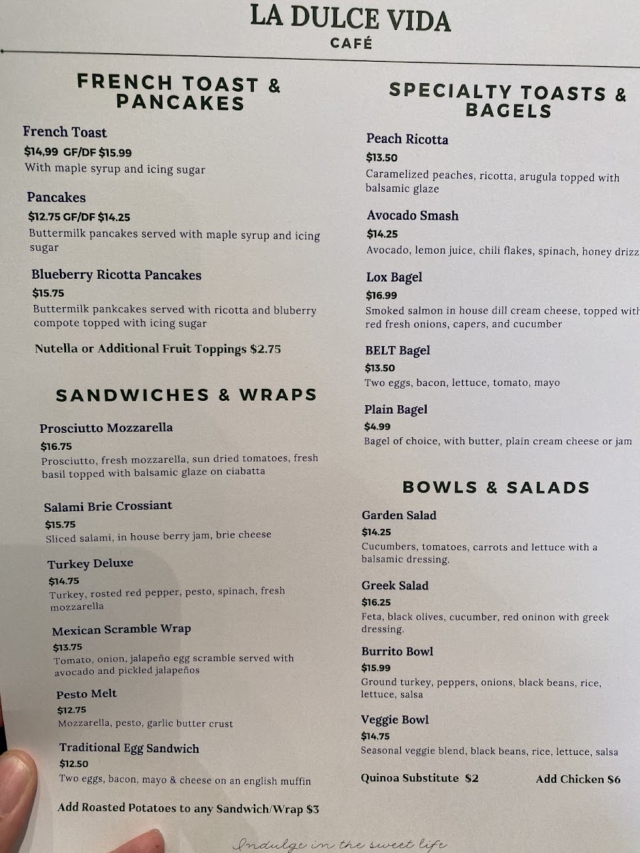 La Dulce Vida Café menu board