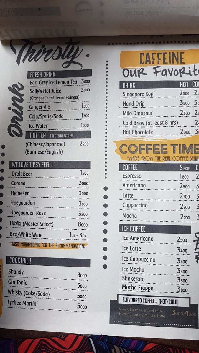 The Little Mushroom Coffee menu board