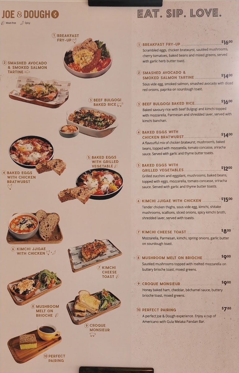 Joe & Dough, Kallang Leisure Park menu board