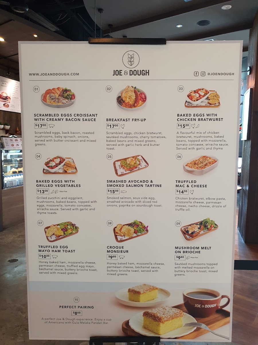 Joe & Dough, Kallang Leisure Park menu board