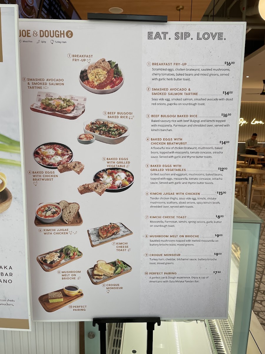 Joe & Dough, Kallang Leisure Park menu board