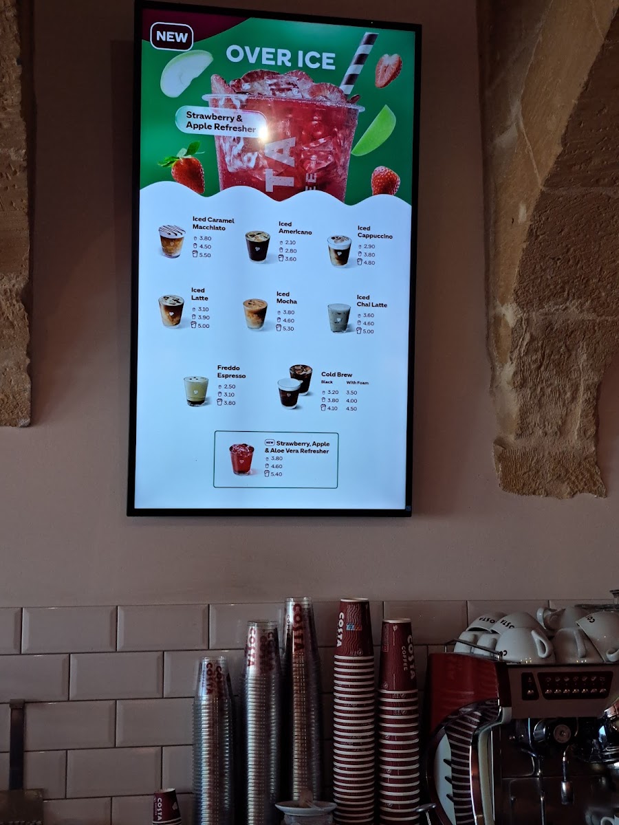 Costa Coffee Mosta menu board