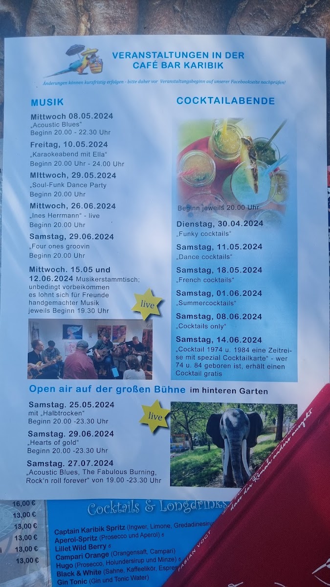 Galerie Ambiente, Cafe-Bar Karibik menu board