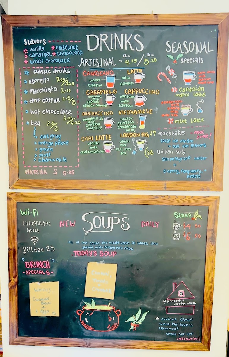 Leonardo’s Coffee and Sandwich House menu board