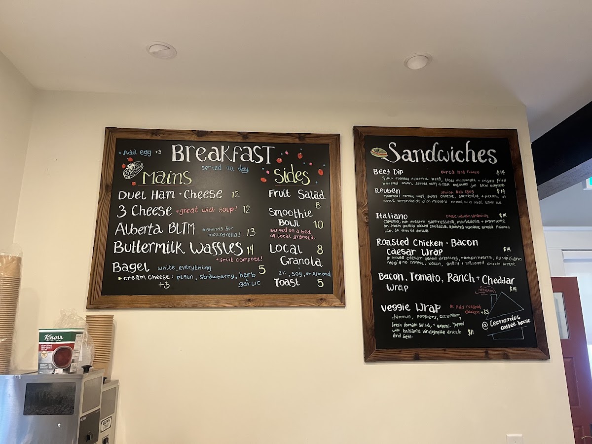 Leonardo’s Coffee and Sandwich House menu board