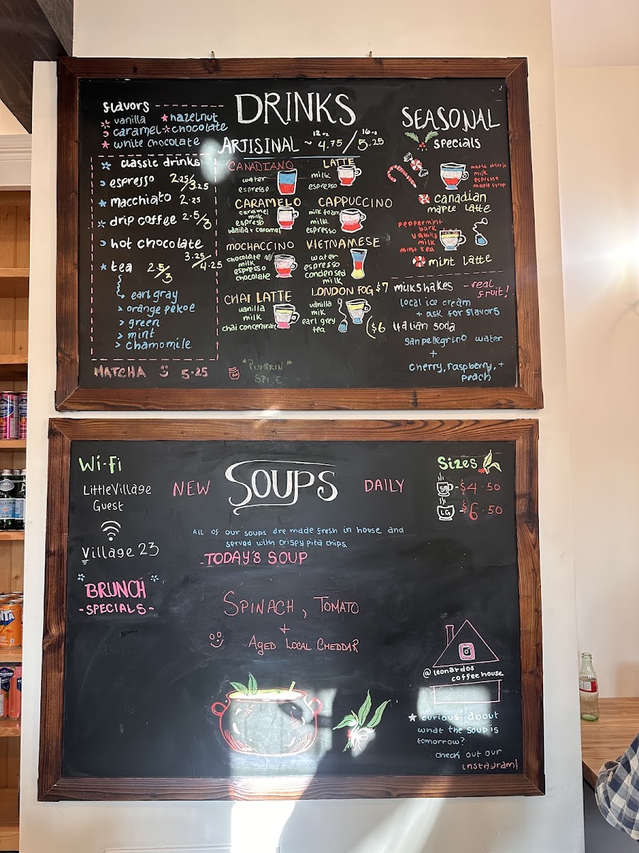 Leonardo’s Coffee and Sandwich House menu board