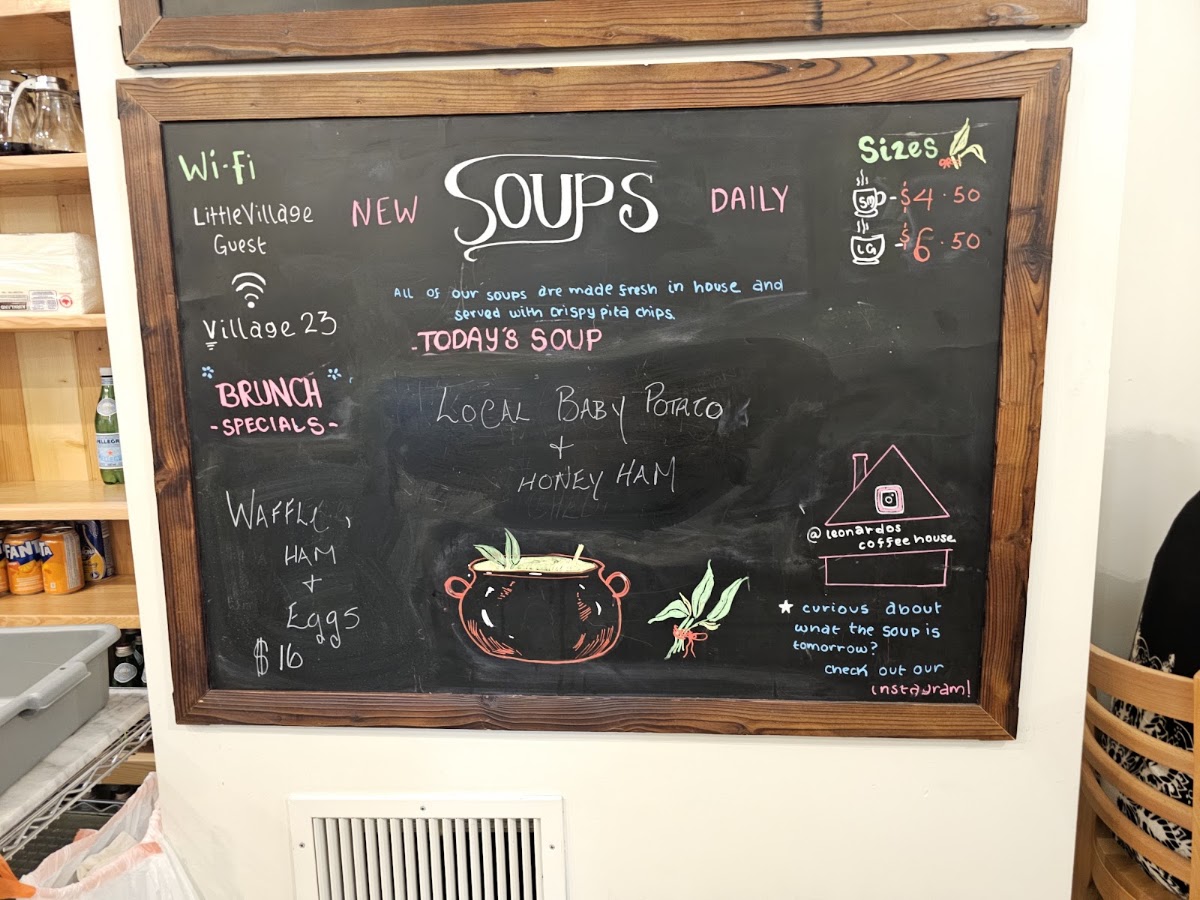 Leonardo’s Coffee and Sandwich House menu board