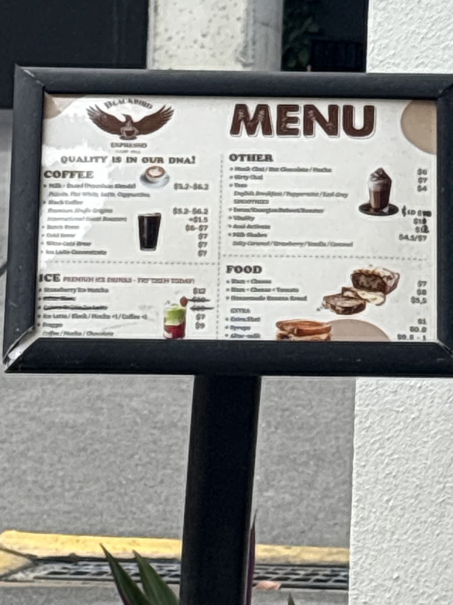 Blackbird Espresso menu board