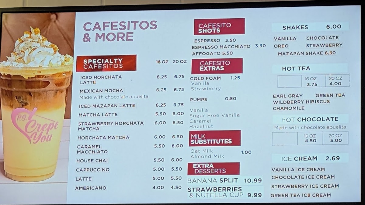 P.S. I Crepe You menu board