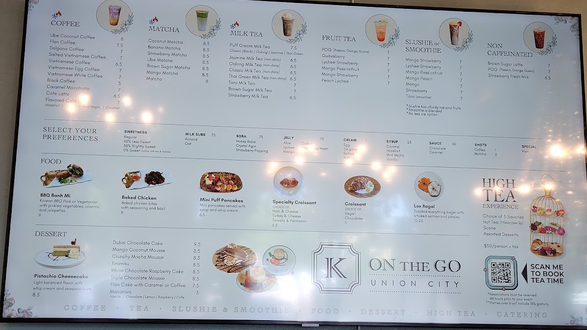 K On the Go menu board