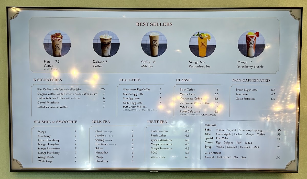 K On the Go menu board