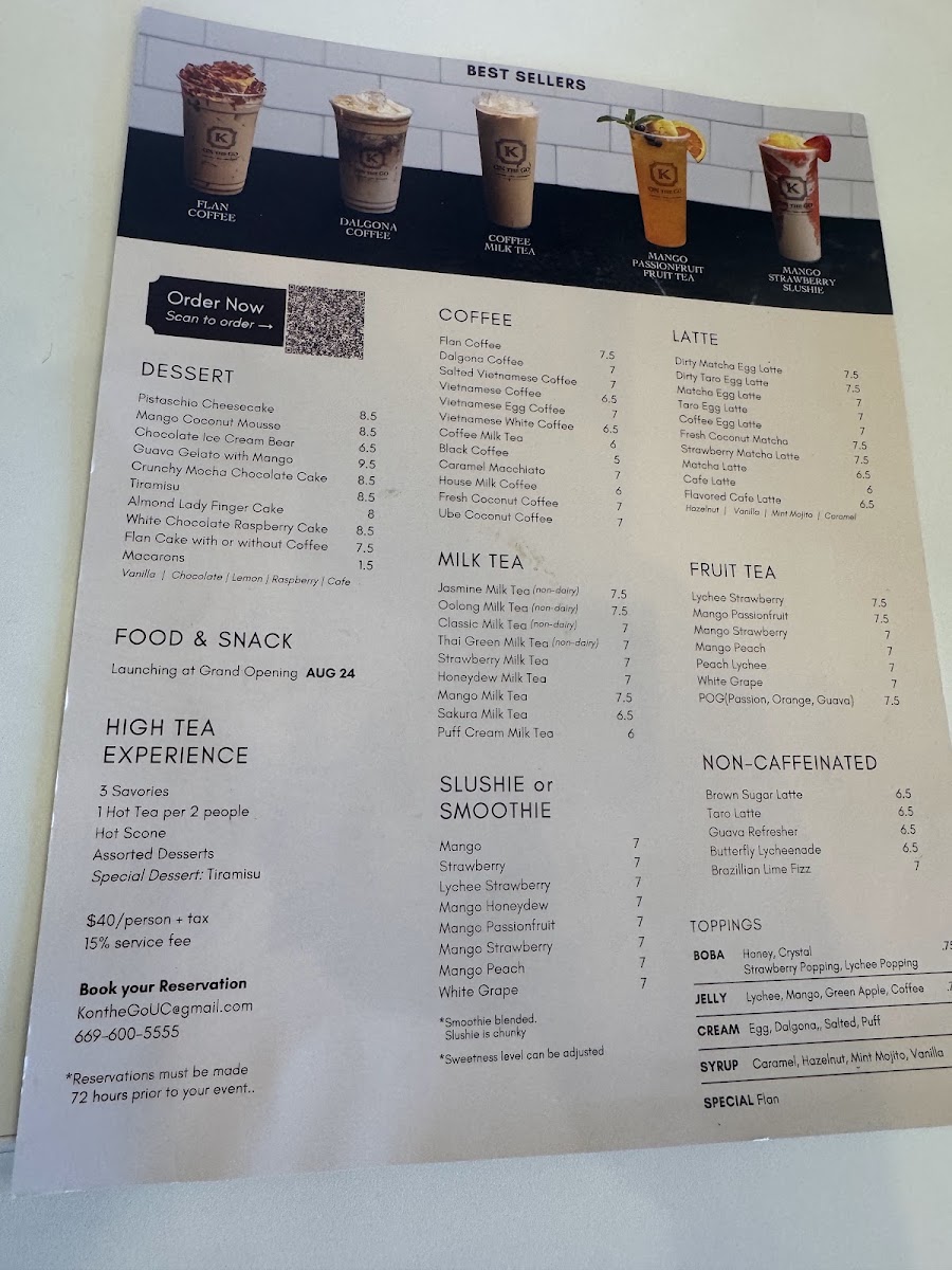 K On the Go menu board