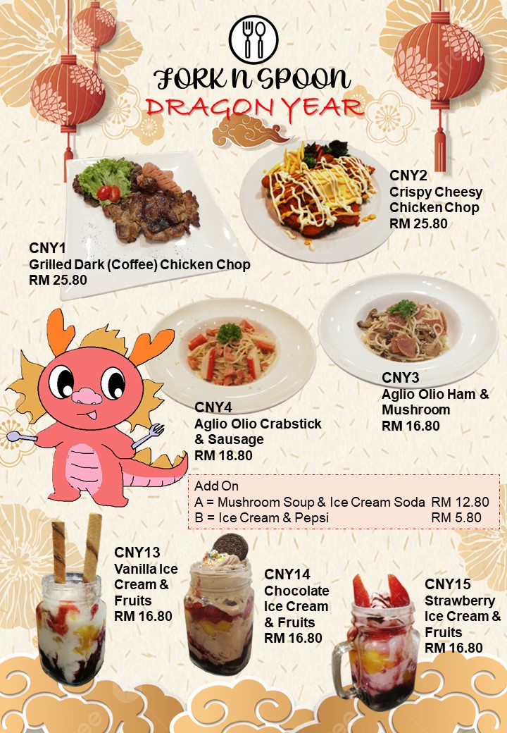 Fork N Spoon Cafe & Restaurant menu board