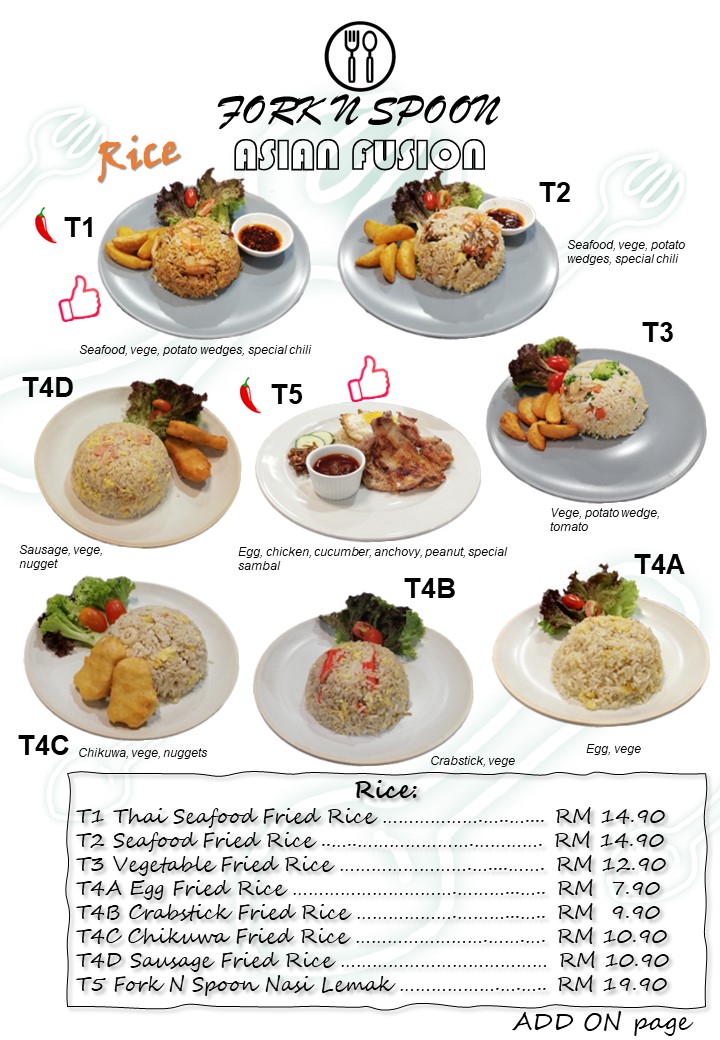 Fork N Spoon Cafe & Restaurant menu board