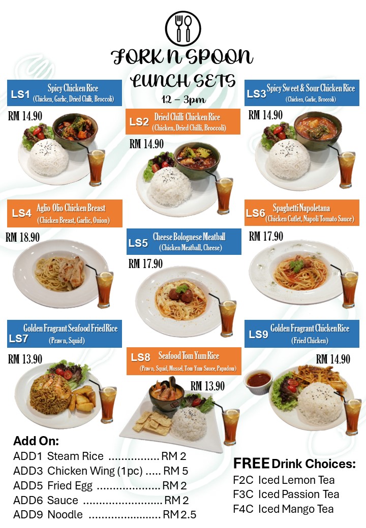 Fork N Spoon Cafe & Restaurant menu board