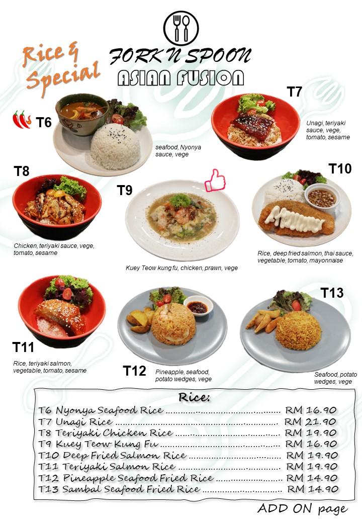 Fork N Spoon Cafe & Restaurant menu board