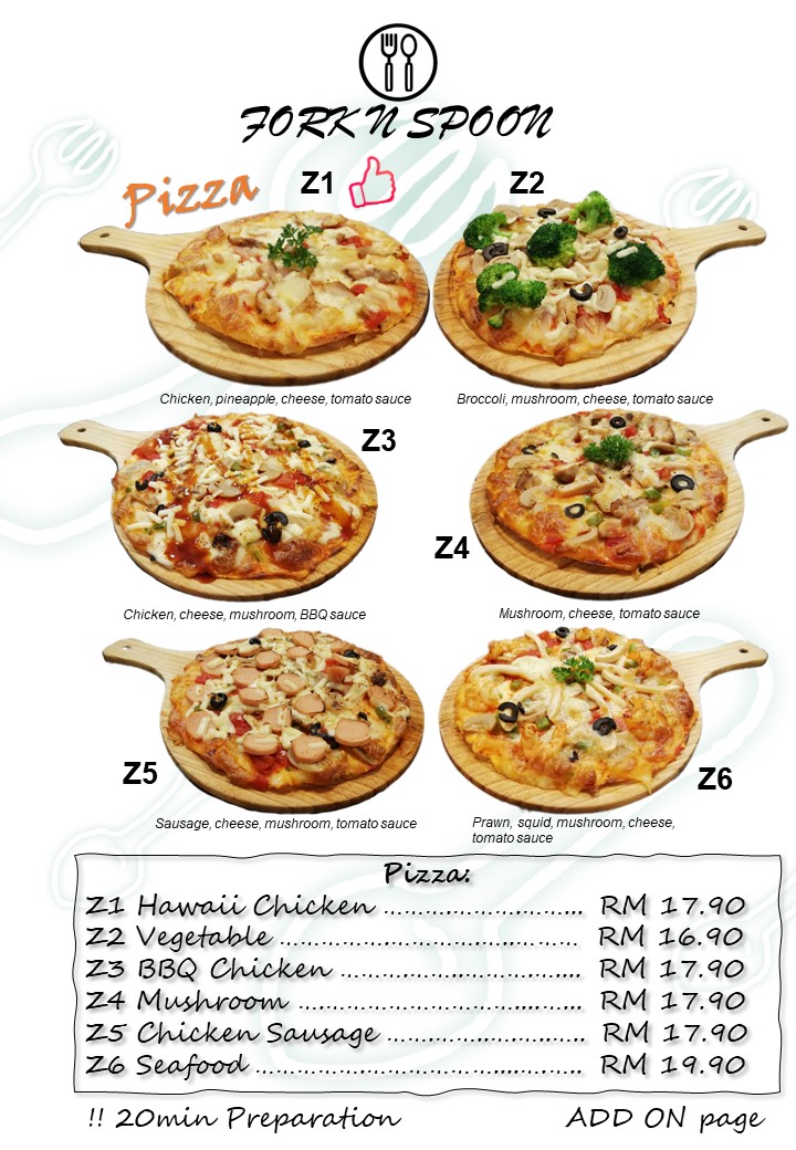 Fork N Spoon Cafe & Restaurant menu board