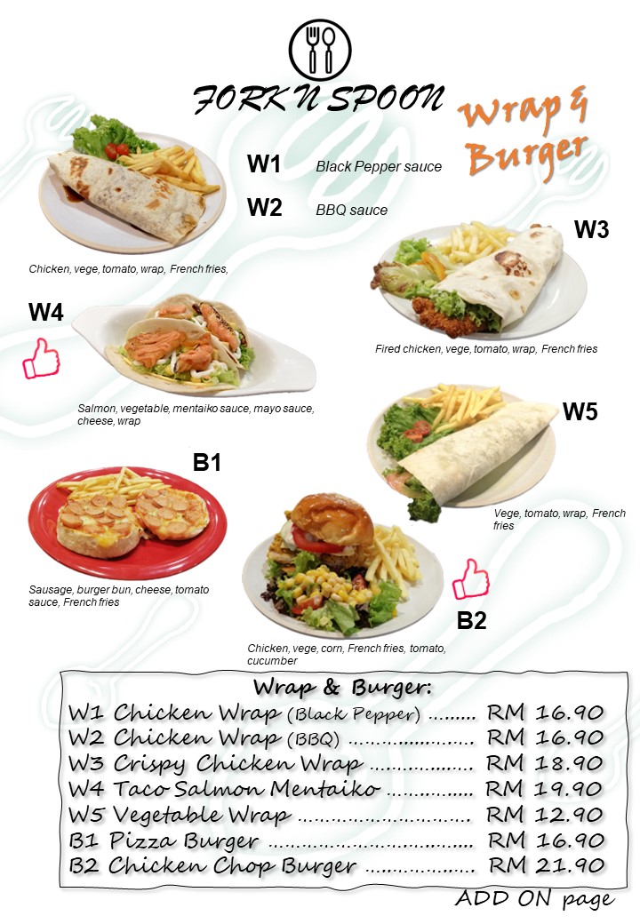 Fork N Spoon Cafe & Restaurant menu board