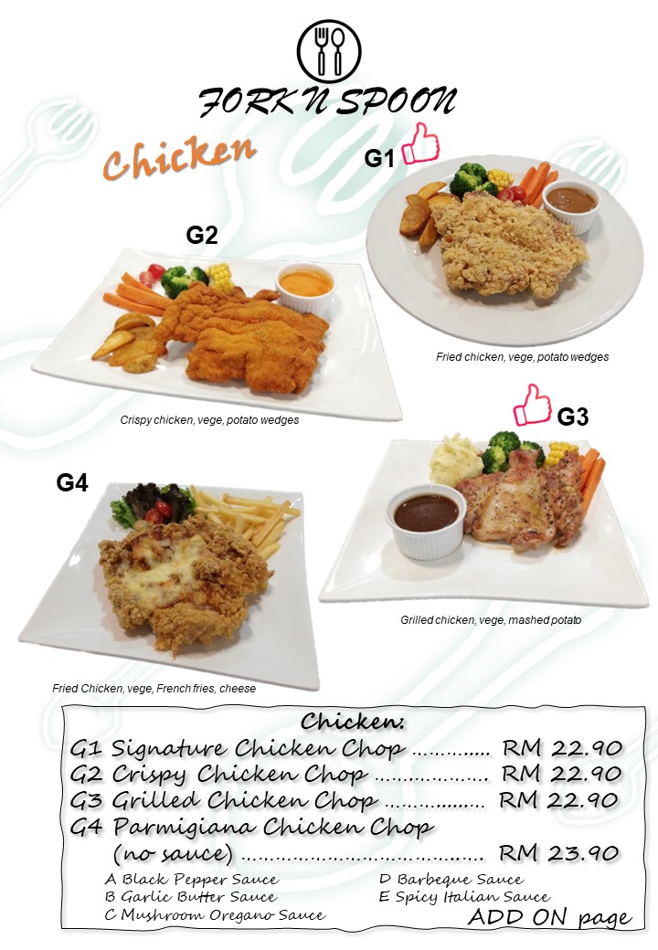 Fork N Spoon Cafe & Restaurant menu board