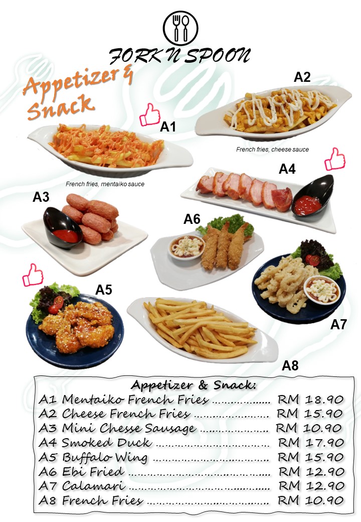 Fork N Spoon Cafe & Restaurant menu board