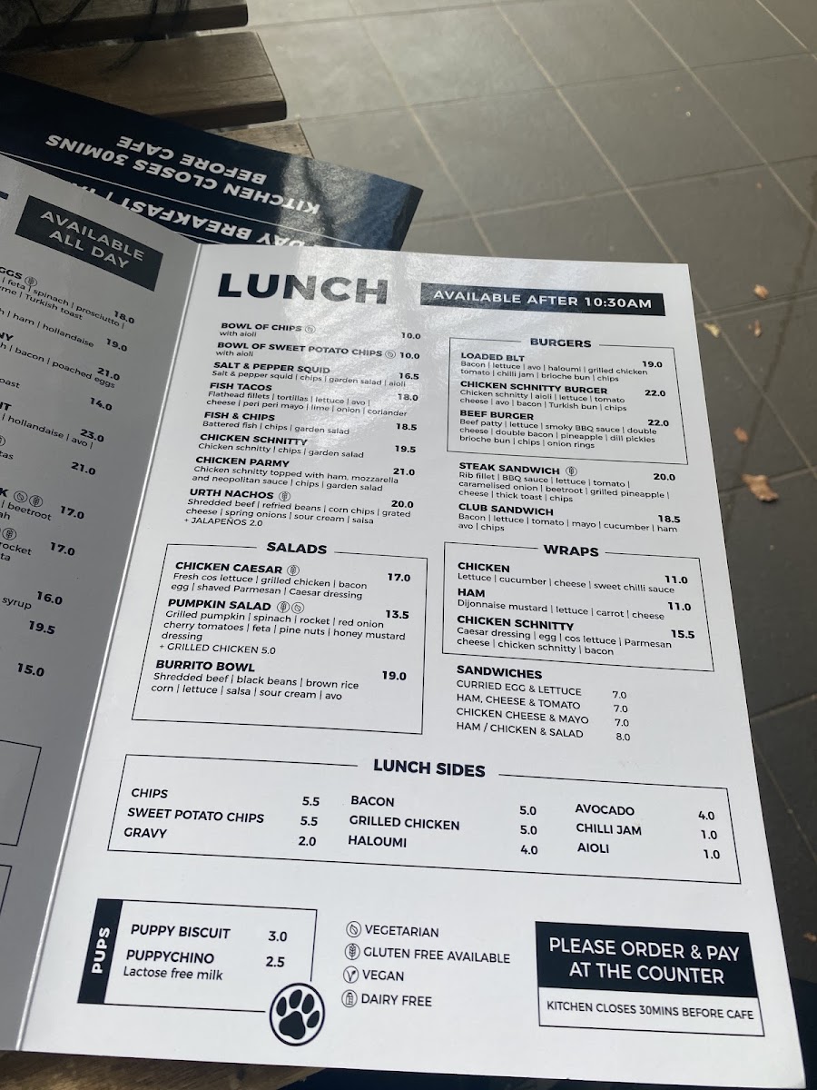 Urth Cafe & Co menu board