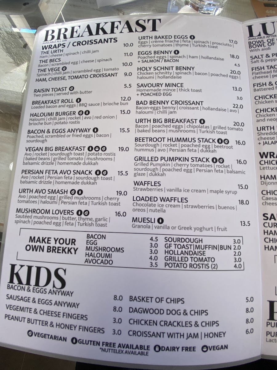 Urth Cafe & Co menu board