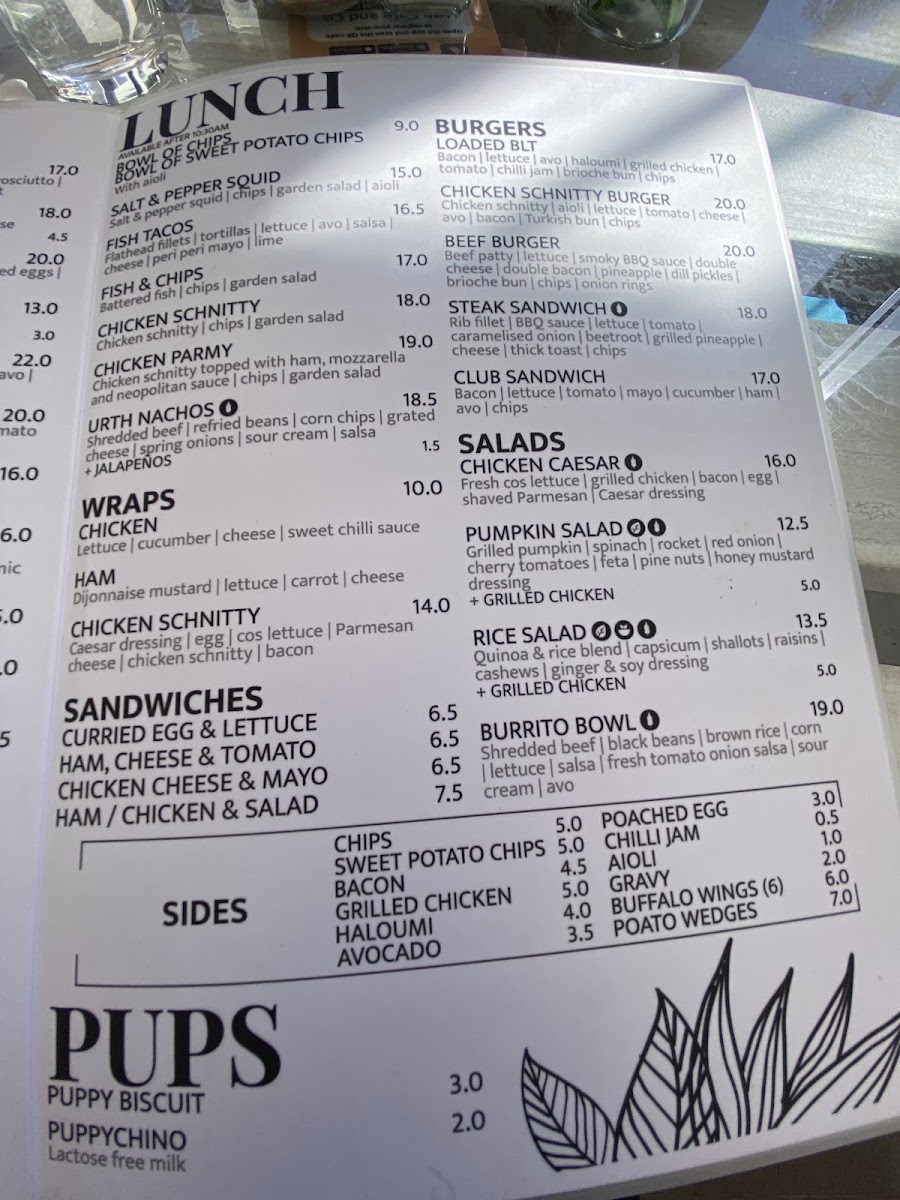 Urth Cafe & Co menu board