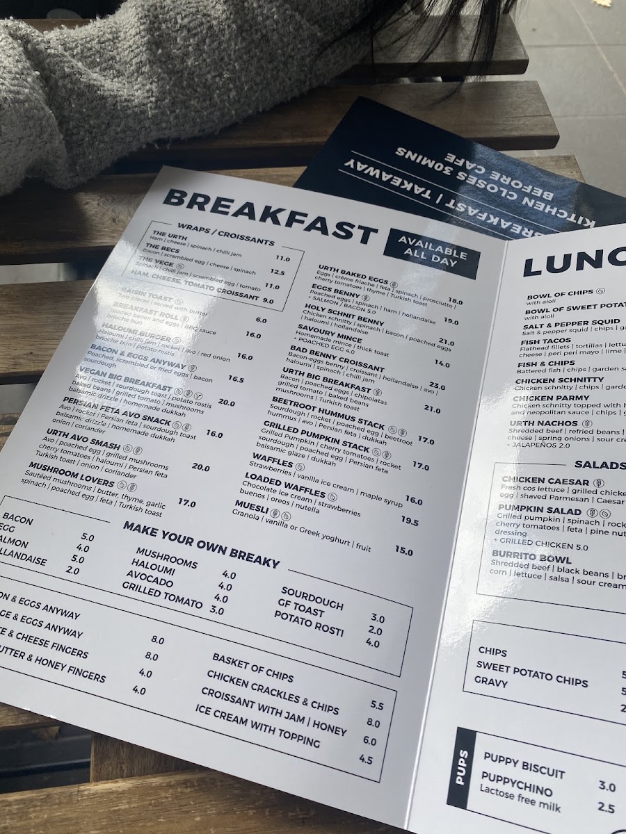 Urth Cafe & Co menu board