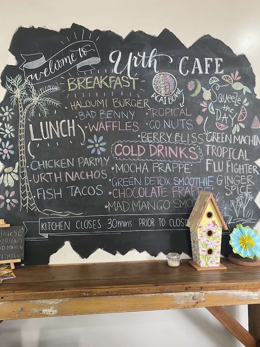 Urth Cafe & Co menu board