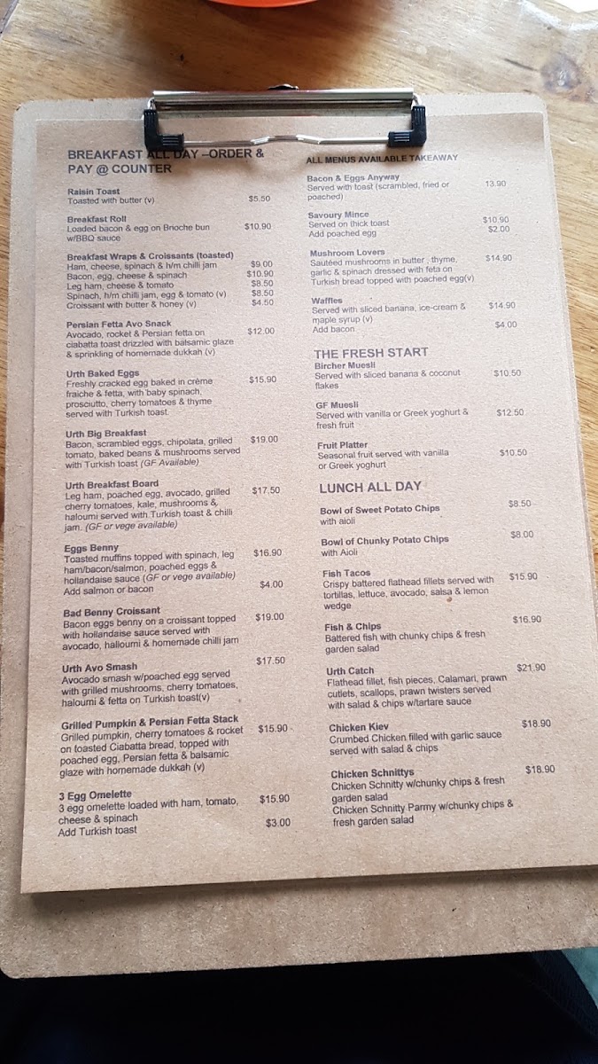 Urth Cafe & Co menu board