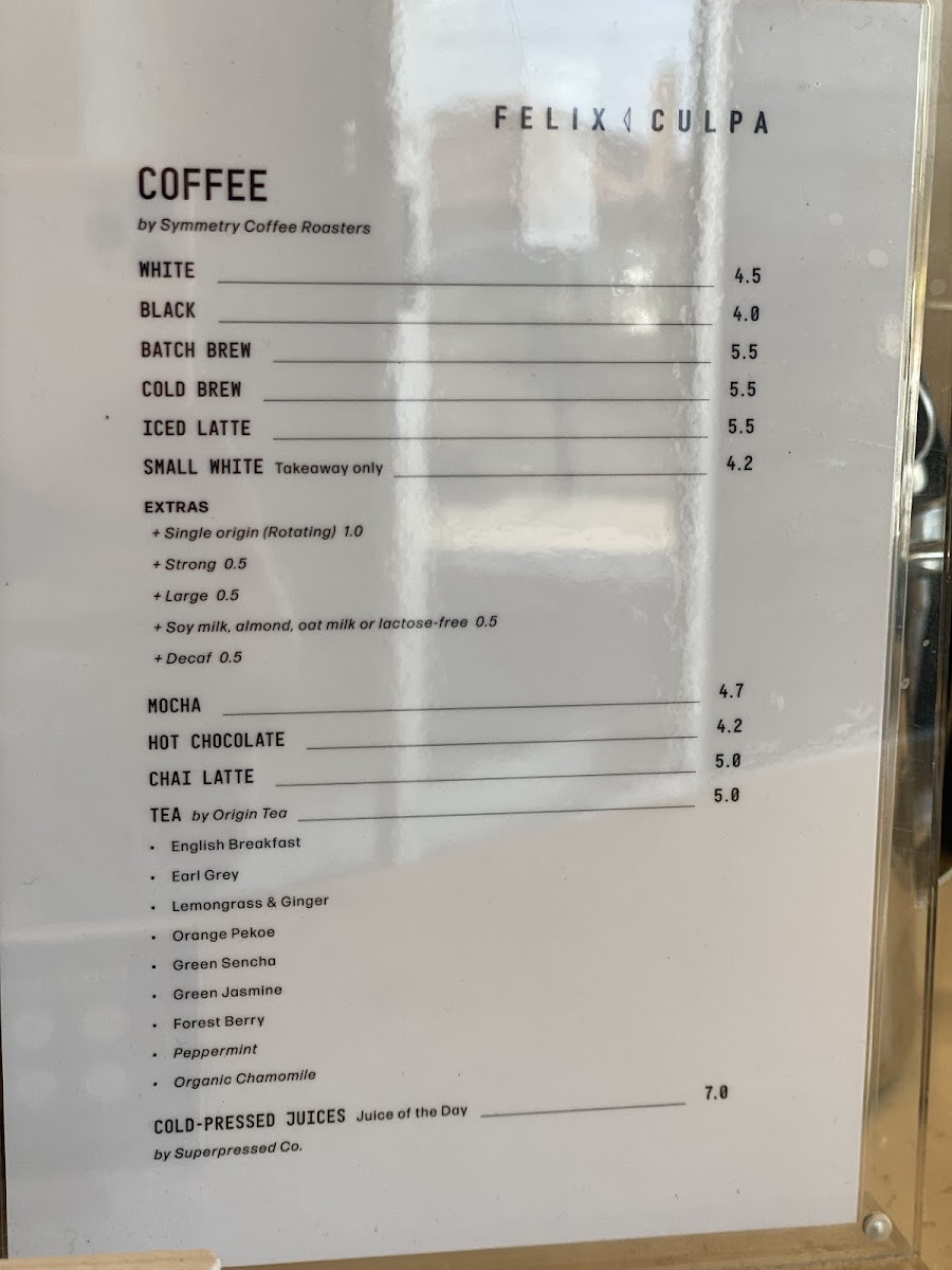 Felix Culpa menu board