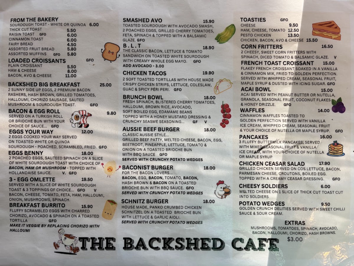 The Backshed Cafe menu board