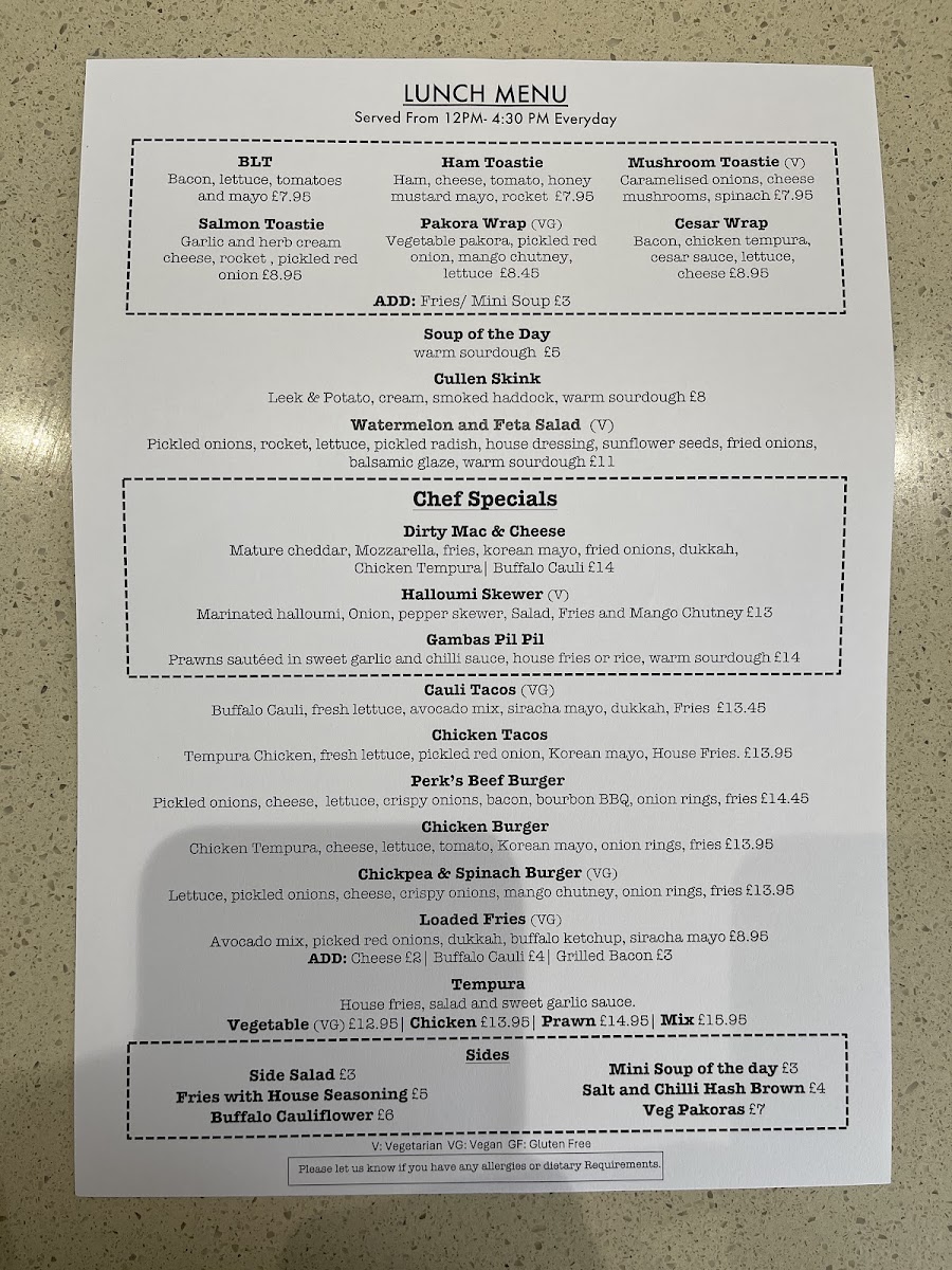 Perk Largs menu board