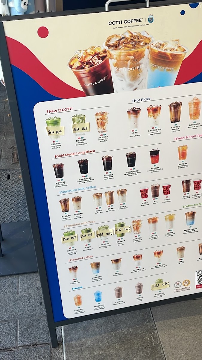 Cotti Coffee (Cabramatta) menu board