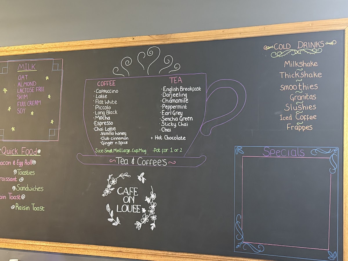 Cafe On Louee menu board