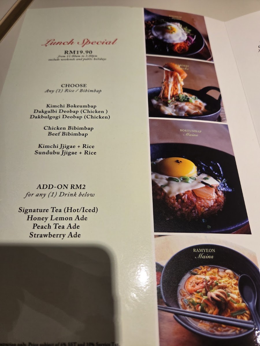 Hanbing Korean Dessert Cafe (NU Sentral KL) menu board