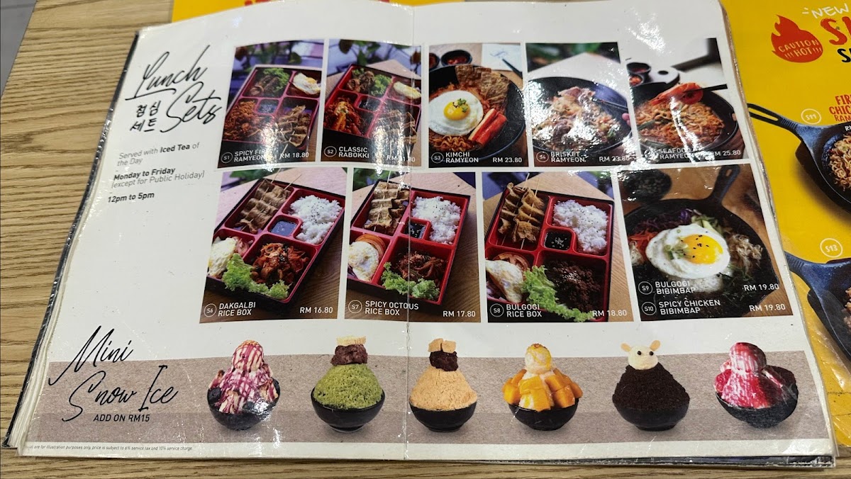 Hanbing Korean Dessert Cafe (NU Sentral KL) menu board