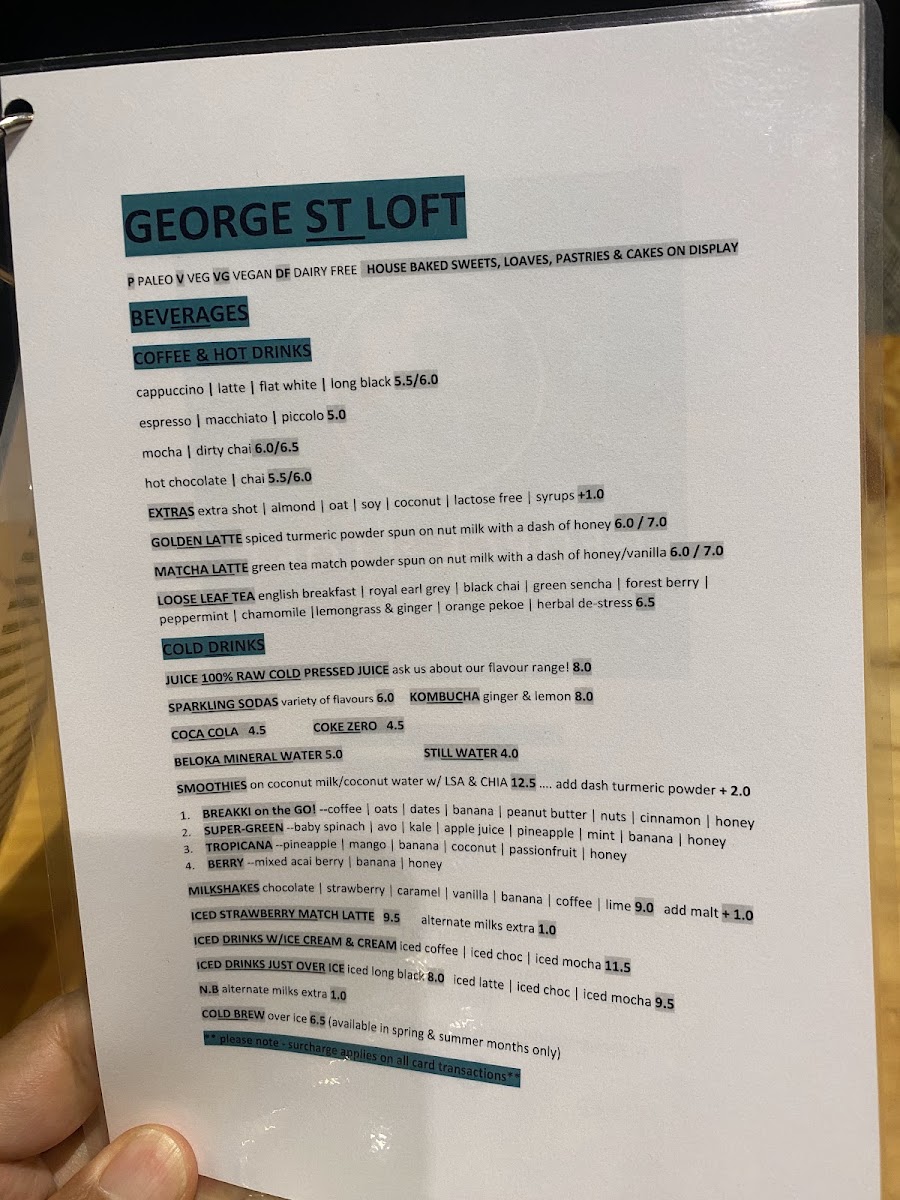 George St Loft menu board