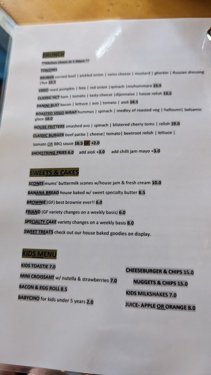 George St Loft menu board