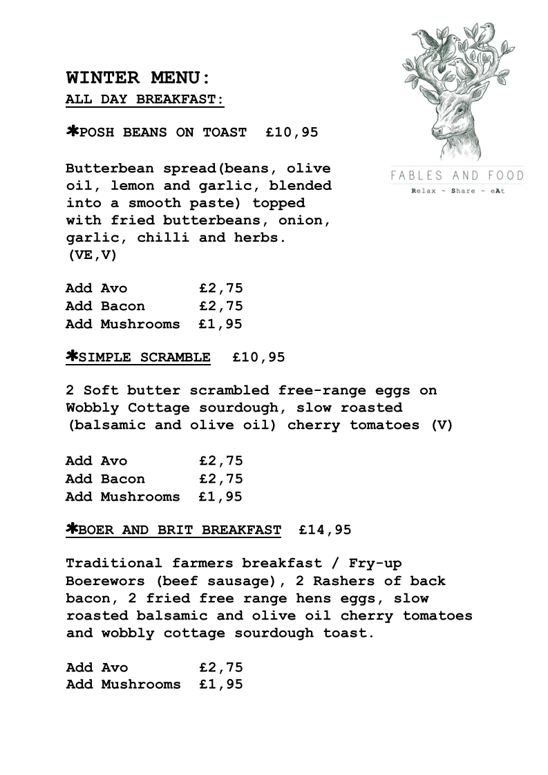 Fables and food menu board