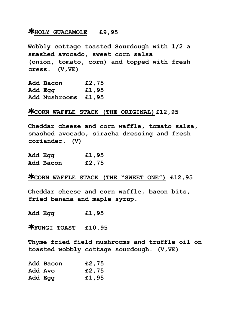 Fables and food menu board