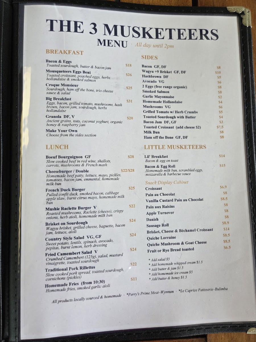 The 3 Musketeers menu board